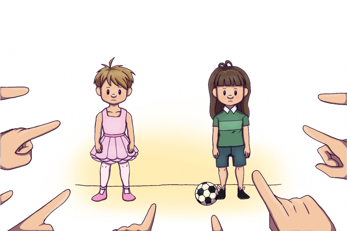 Harcèlement scolaire envers des jeunes ne se conformant pas aux normes de genre. Illustration réalisée par Amélie Saint-Léger